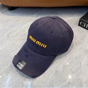 🧢 MIU MIU Navy Distressed Logo Baseball Cap